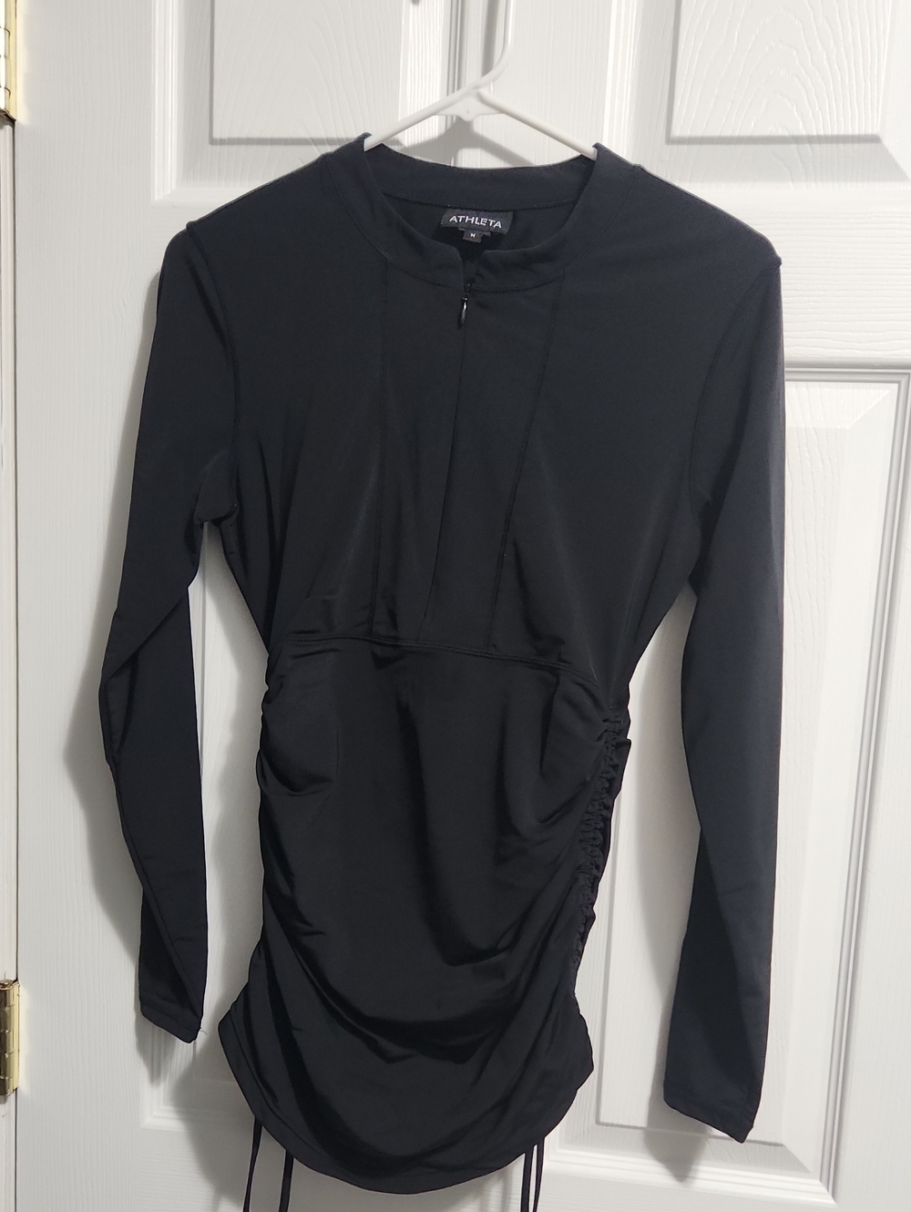 Athleta Black Long-Sleeve Half-Zip Ruched Workout Top